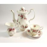 A Royal Albert 'Lavender Rose' dinner and coffee service comprising: twelve cups and saucers, twelve