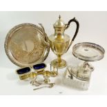 A box of silver plated items