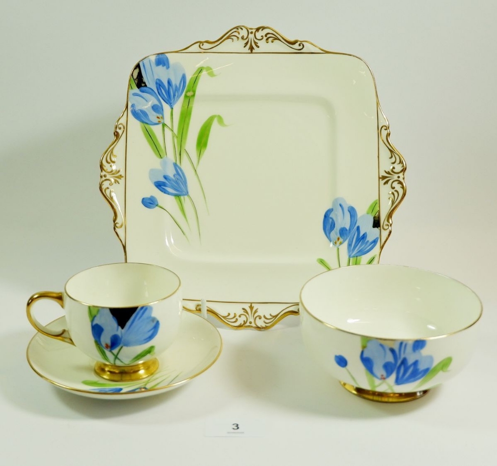 A Paragon 1930's tea service painted blue flowers comprising: six cups, ten saucers, twelve side