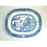 A Victorian large Willow Pattern blue and white meat plate, 53 cm (length)