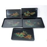 A set of five vintage Chinese graduated lacquer trays