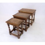 A set of three oak joint stool occasional tables, largest 55 x 34 cm