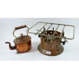 A copper flambe lamp and a copper kettle