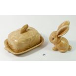 A Sylvac butter dish and rabbit