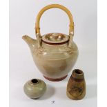 A large Studio pottery teapot and two smaller items of studio pottery