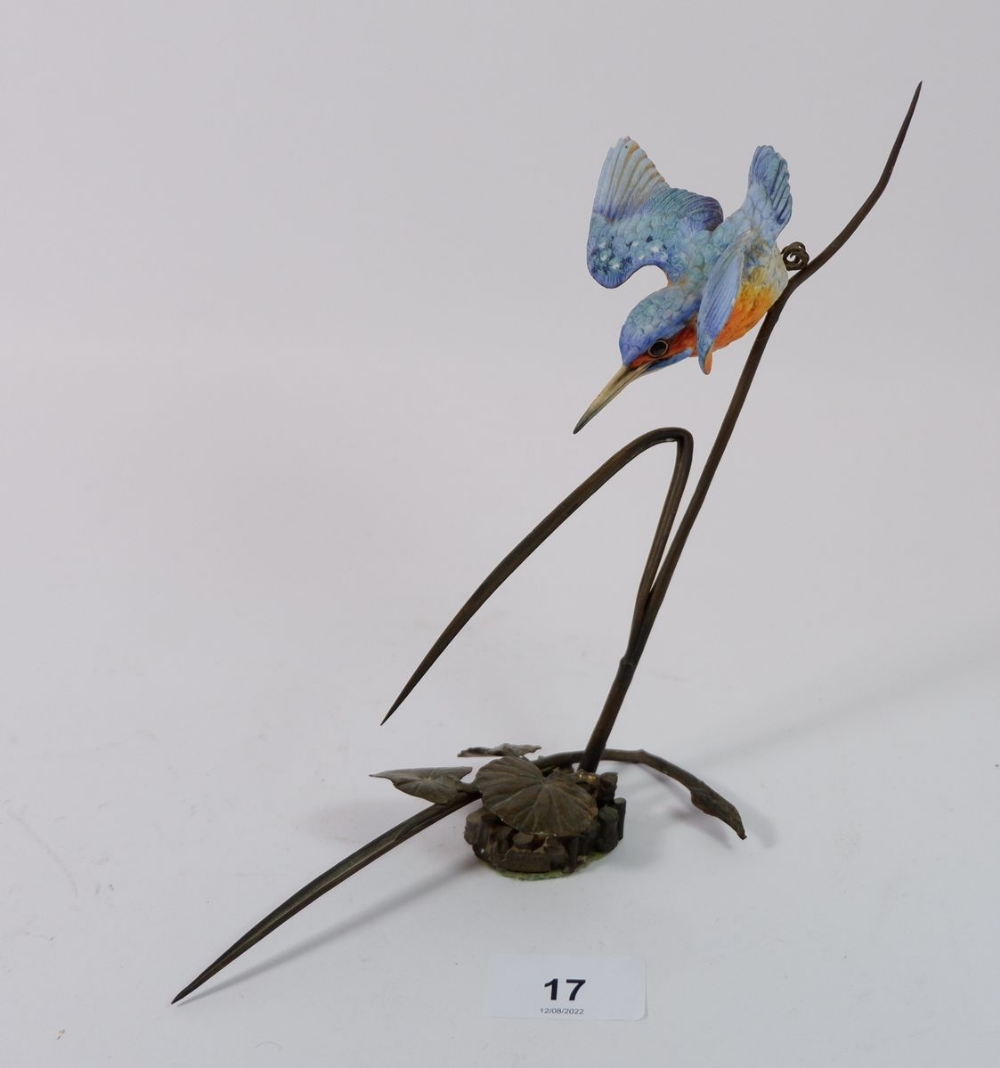 A bisque and bronze figure of a Kingfisher, 20cm