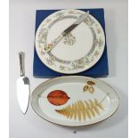 A Royal Worcester 'Mayfield' cake plate, a cake knife and slice plus an oval Royal Worcester serving