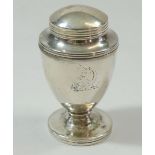 A Victorian urn form silver nutmeg grater with engraved crest, London 1886 by Dobson & Sons, 43.5g