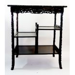 A Chinese early 20th century hardwood display table with prunus blossom carved frieze, 67 x 38 x