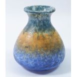 A Ruskin vase with mottle banded decoration in green, blue & apricot, 11.5cm