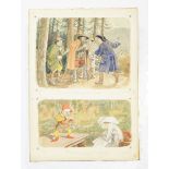 E H Shepard - two watercolour book illustrations from Children's Fairytale with titles and Grim & Co