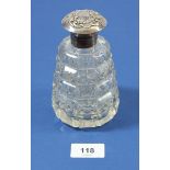 A silver mounted glass scent bottle, Birmingham 1899