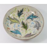 A Glyn Colledge studio pottery bowl with leaf decoration, signature to base, 23cm diameter