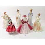 Two Coalport figures, three Franklin Mint figures and a Paragon figure