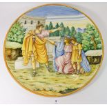 An Italian Majolica charger painted with a classical Roman scene, 42.5cm