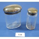 Two silver and glass dressing table jars, London 1905/6, 42g