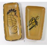 Two vintage Honiton pottery hors d'oeuvres dishes painted seahorse and Great Tit