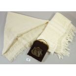 A fine wool cot blanket and shawl and a 1960's evening bag