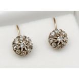 A pair of antique 9 carat gold diamond cluster earrings with screw fittings, 0.8cm diameter