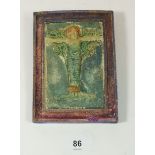 A Mary Seton Watts Compton Pottery wall plaque Christ on a crucifix, wheel mark to verso, 15 x 11cm