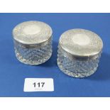 A pair of Swedish silver and glass dressing table jars, 45g