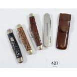 A group of old penknives including a Bayer one, cased