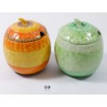 Two Shelley Harmony ware preserve pots in orange and green