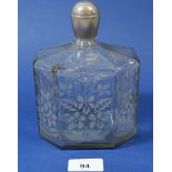 An 18th century Dutch etched glass flask with metal screw lid, 16cm