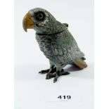 A 19th century spelter parrot form inkwell, 10cm tall