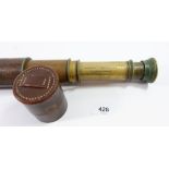 A four draw brass telescope by Broadhurst Clarkson & Son, London in leather case