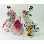 A Royal Doulton figure 'Sweet Anne' HN14968 and two Danbury Mint Princesses 'Iris & Rose' plus a