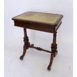 A Victorian mahogany work table with drawer all on turned supports united by stretcher, 61 x 43 x 74