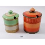 Two Shelley Harmony Ware honey pots in green and orange