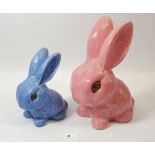 A large pink Sylvac rabbit 25cm tall No. 1028 and a blue one No.1026