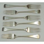 A set of six silver table forks, York 1807 by R Cattle & J Barber, 372g