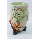 A Clarice Cliff Indian Tree Newport Pottery vase with moulded and painted blossom decoration, 19.5cm