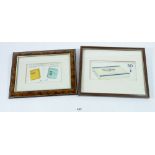 Two 1930's small cigarette advertising pictures for Will & Players, 7 x 13cm - framed and glazed