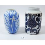 A Copenhagen vase 13cm and a Japanese vase painted Iris