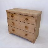 A Victorian pine chest of two short and two long drawers, 93 x 46 x 79 cm
