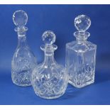 Three cut glass decanters including one 'Sherry'