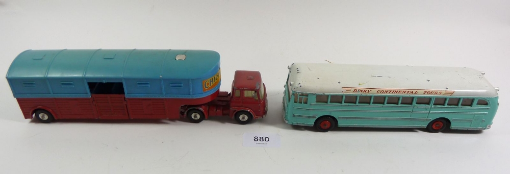 A Dinky Continental Tours bus and a Corgi Major articulated horse box