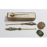 Two micro mosaic button hooks and two similar brooches - one pin a/f