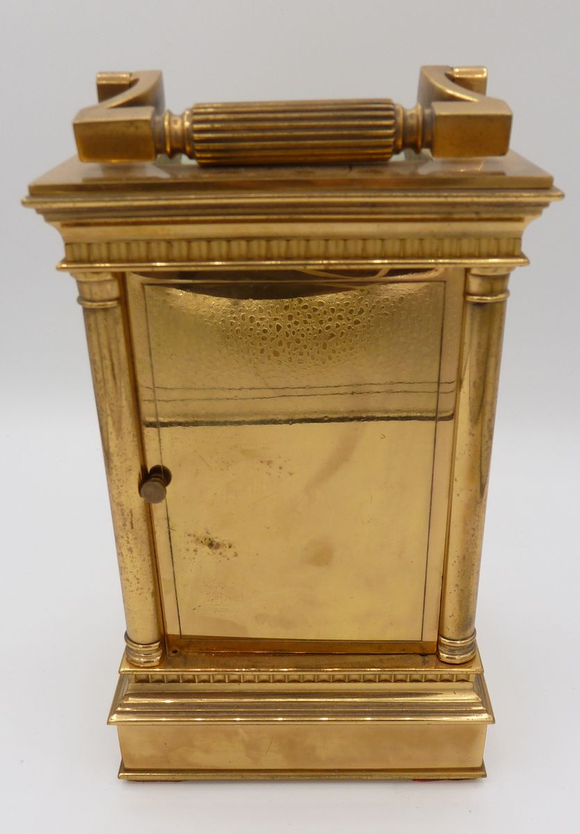 A Victorian brass carriage clock with four columns and repeater striking movement, 16cm to top of - Bild 3 aus 5