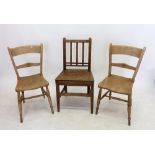 A Georgian elm slat back chair and a pair of pine farmhouse chairs stamped JD