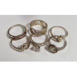 Six various silver rings