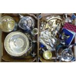 Two boxes of various silver plated items