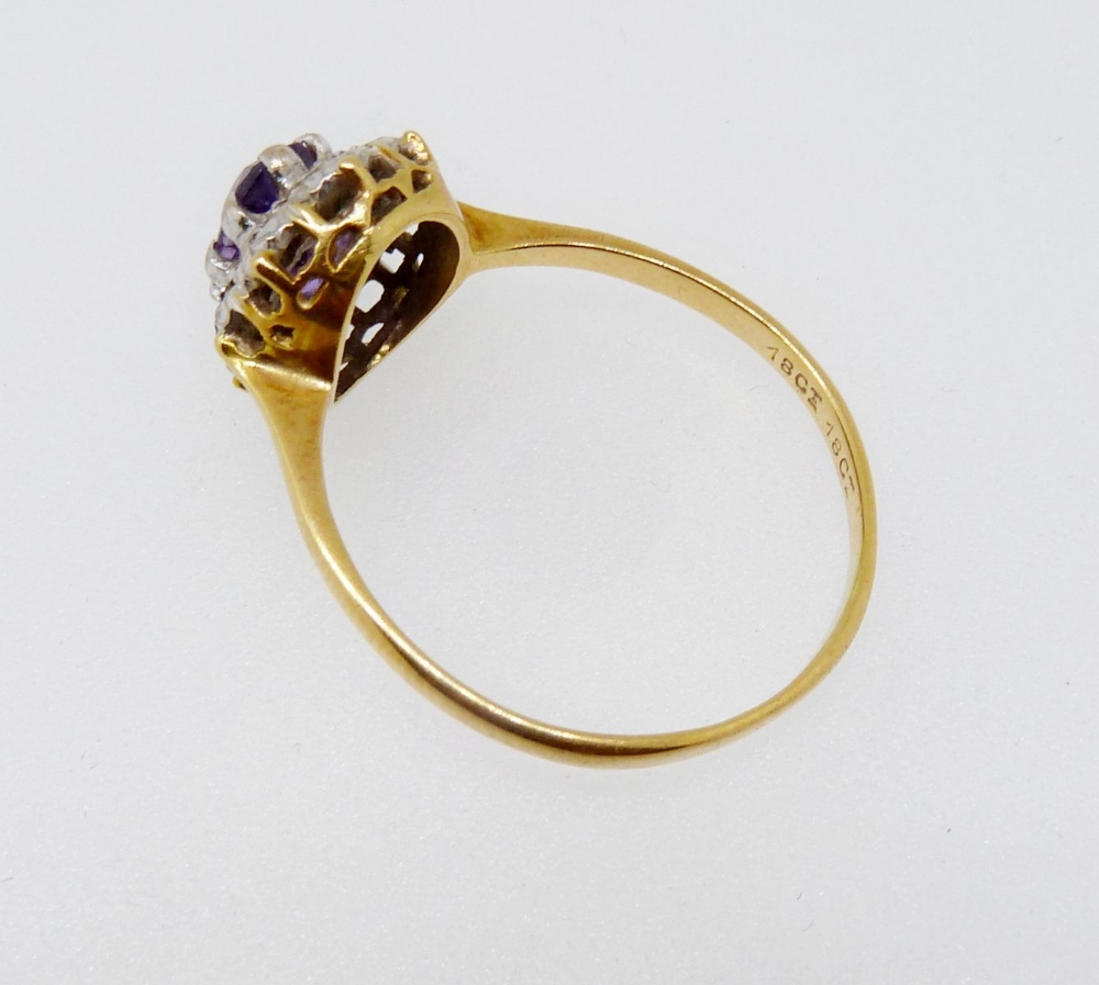 An 18ct gold amethyst and diamond cluster ring, size S to T, 3.7g - Image 3 of 4