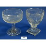 A 19th century large cut glass goblet with engraved decoration on pedestal foot, 15cm tall and