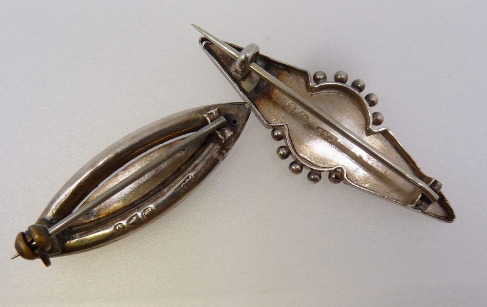 A Victorian silver brooch with paste surround and yellow metal engraved centre plus a silver - Image 2 of 2