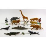 A group of antique painted lead and metal toy wild animals